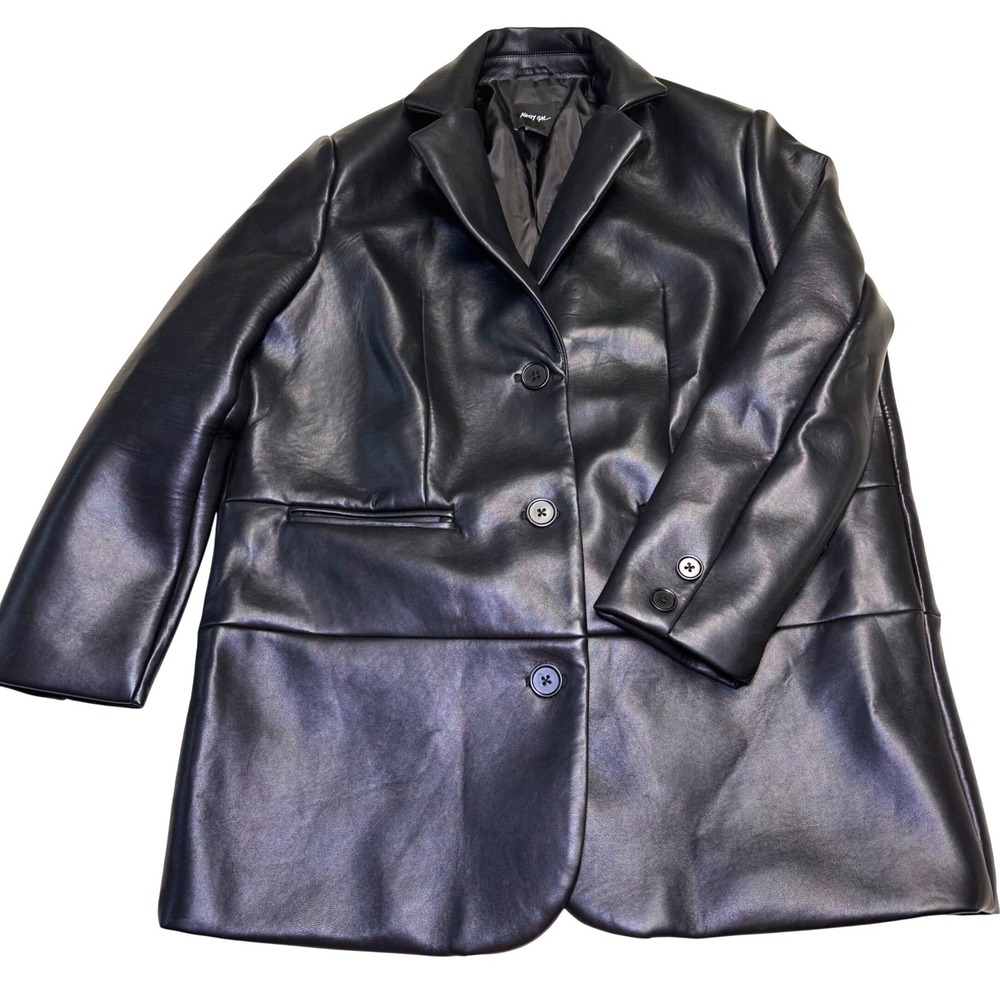 Nasty Gal Black Faux Leather Oversized Blazer Jacket US 2 UK 6 Matrix‎ Edgy